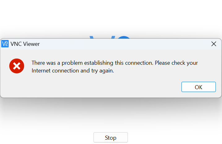 Connection error message